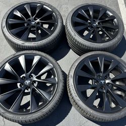 21” Tesla Model S Wheels Rims Satin Black With New Tires 