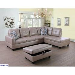 BRAND NEW 3 PIECES SECTIONAL COUCH WITH STORAGE OTTOMAN