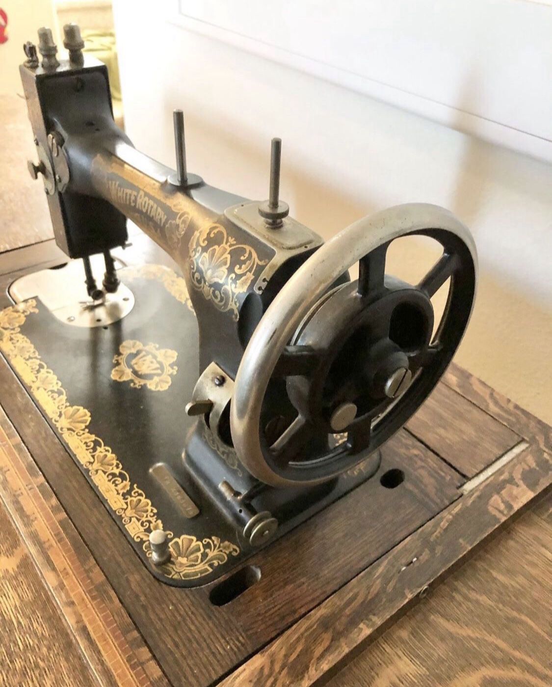 White Antique Rotary Sewing Machine