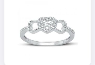 14K White Gold Over Sterling Silver 0.12 CTW Diamonds Size 7 Designer Ring