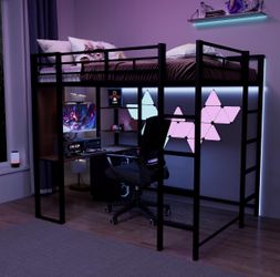 Full Size Loft Bed with Desk & Shelves