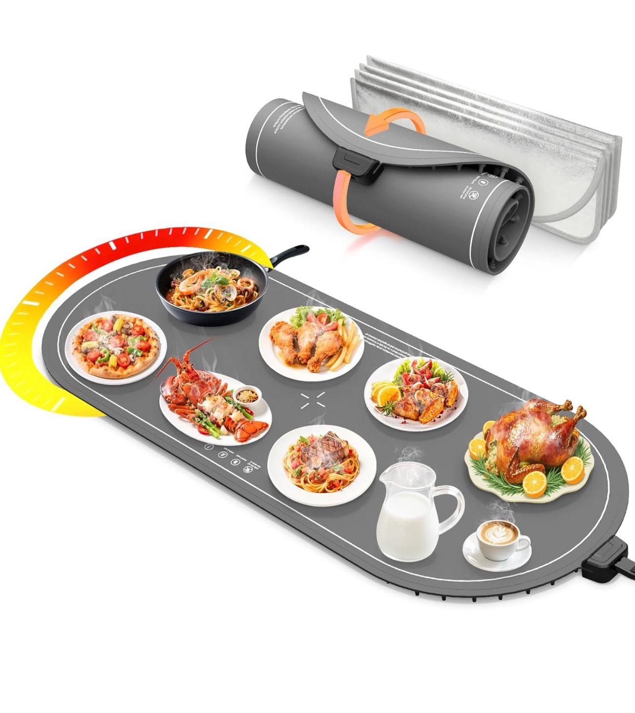 Brandnew  Food Warming Mats for Countertop Extra Large(XXL 36"x15"),Electric Heating Pad for Food,Roll Up Silicone Warmer Mat for Party,Christmas Hous