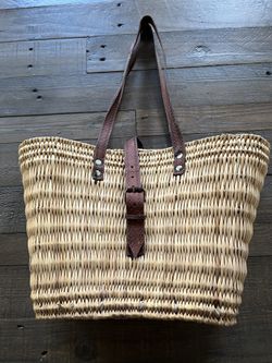 Vintage Handwoven Reed Market Basket/Tote