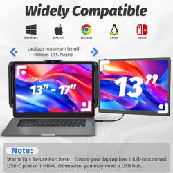 2K Laptop Monitor Extender - 13" IPS 1440P Dual Monitor Attachment Laptop Plug & Play Multiple Screens for 13"-17" Laptop Compatible with Wins Mac Dex