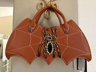 Bat-Shaped Handbag with Spider Embellishment