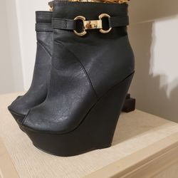 Black Wedge Booties 