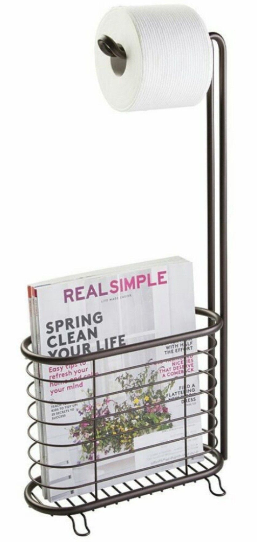 Free Standing Toilet Paper Holder with Newspaper/Magazine Rack - Bronze