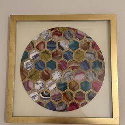 Golden Geometric Agate-Style Wall Art – Framed Decor