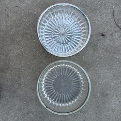 Glass serving bowls with silver trim