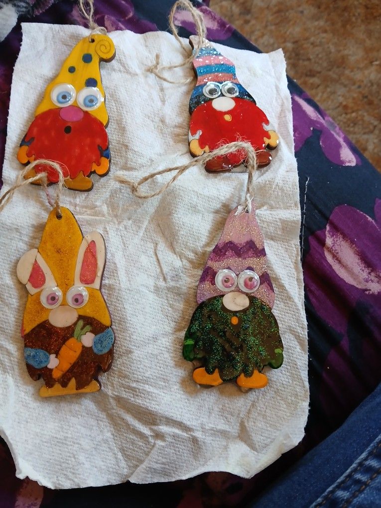 Four Gnomes Ornaments  3.00 Dollars Each Handmade
