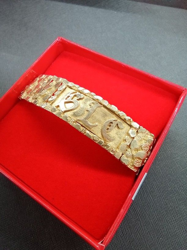 14K Gold Nugget Bracelet (engraved BLC) 48.7g