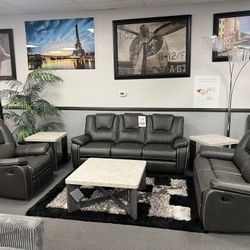 2PC Gray Leather Sofa & Loveseat w/ FREE Recliner Chair 