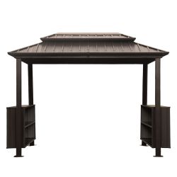 6x10FT Hardtop Grill Gazebo, Outdoor BBQ Gazebo with Double Galvanized Steel Roof, Patio Grill Canopy with 2 Cabinets and Ceiling Hooks for Backyard, 