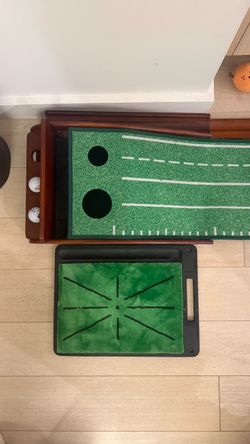 Wood Golf Putting Trainer + Swing Impact Mat