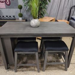 GRAY SPACE SAVER PUB TABLE & 4 STOOLS (New )S