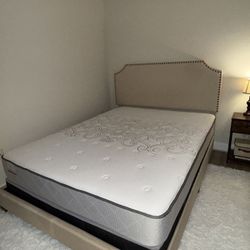 Button Tufted Upholstered Bed Frame With Mattress