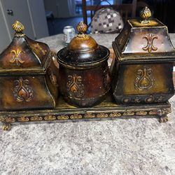Antique Set Of 3 Kitchen Jars