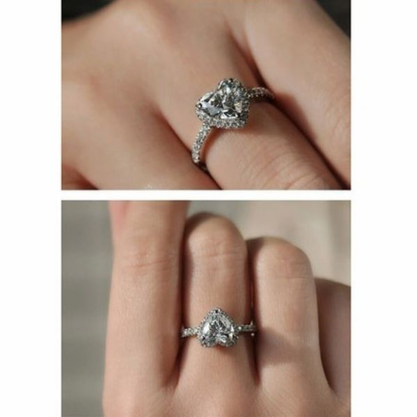 NEW Diamond Heart Silver Ring for Women Proposal Anniversary Wedding Engagement Promise Ring