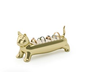 Umbra Ali Cat Ring Holder Velvet-Lined Storage Chrome Brass Finish Holds 10 Rings Metal Boxes Jewelry Organizer