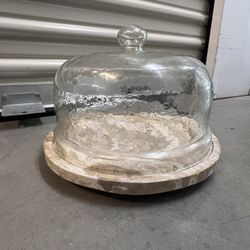 Marble Cake Tray With Glass Lid