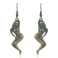 Sexy Unique Vintage Boho Antique Copper Patina Brass Tone Bikini Babe Earrings