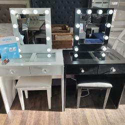 Brand New Vanity Small Size 2 Drawers, Hollywood Mirror, & Stool $378 