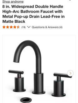 Shop androme 8 in. Widespread Double Handle High-Arc Bathroom Faucet with Metal Pop-up Drain Lead-Free in Matte Black