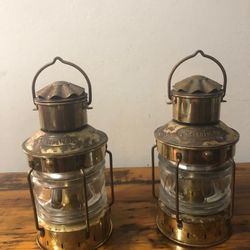 PAREJA DE FAROLES ANTIGUO DE BRONCE Y CRISTAL DE 11 PLGS