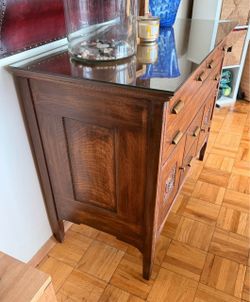 Antique Wood Sideboard with Glass Top