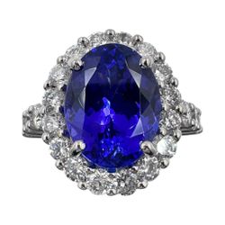 14K White Gold Ring with 7.28Ct. Tanzanite and Diamonds 2.15 Ct. (Size 6.50)