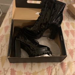 Fashion Nova Black Latex Booties