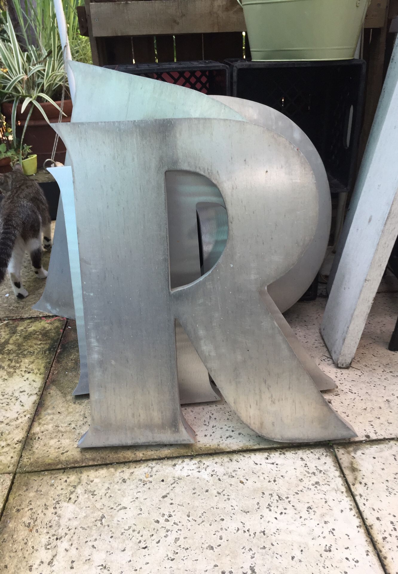 Large marquee channel aluminum letter R,24”,upcycled business signage,outdoor garden art wedding decoration