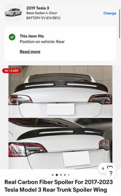 Real Carbon Fiber Spoiler For 2017-2023 Tesla Model 3 Rear Trunk Spoiler Wing