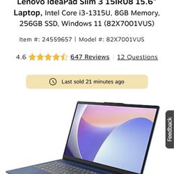 Like new Lenovo IdeaPad Slim 3 15IRU8 15.6" Laptop