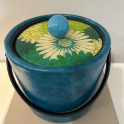 MCM Barware Ice Bucket Lucite Lid 60s-70s Turquoise  Vintage Vinyl Plastic