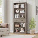 71.8” Tall Bookshelf with 2 Drawer, 5 Tier Bookcase with Adjustable Shelves for Living Room Study Home Office, Gray