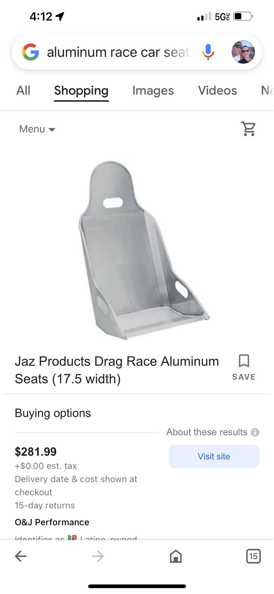 Aluminum race car seat