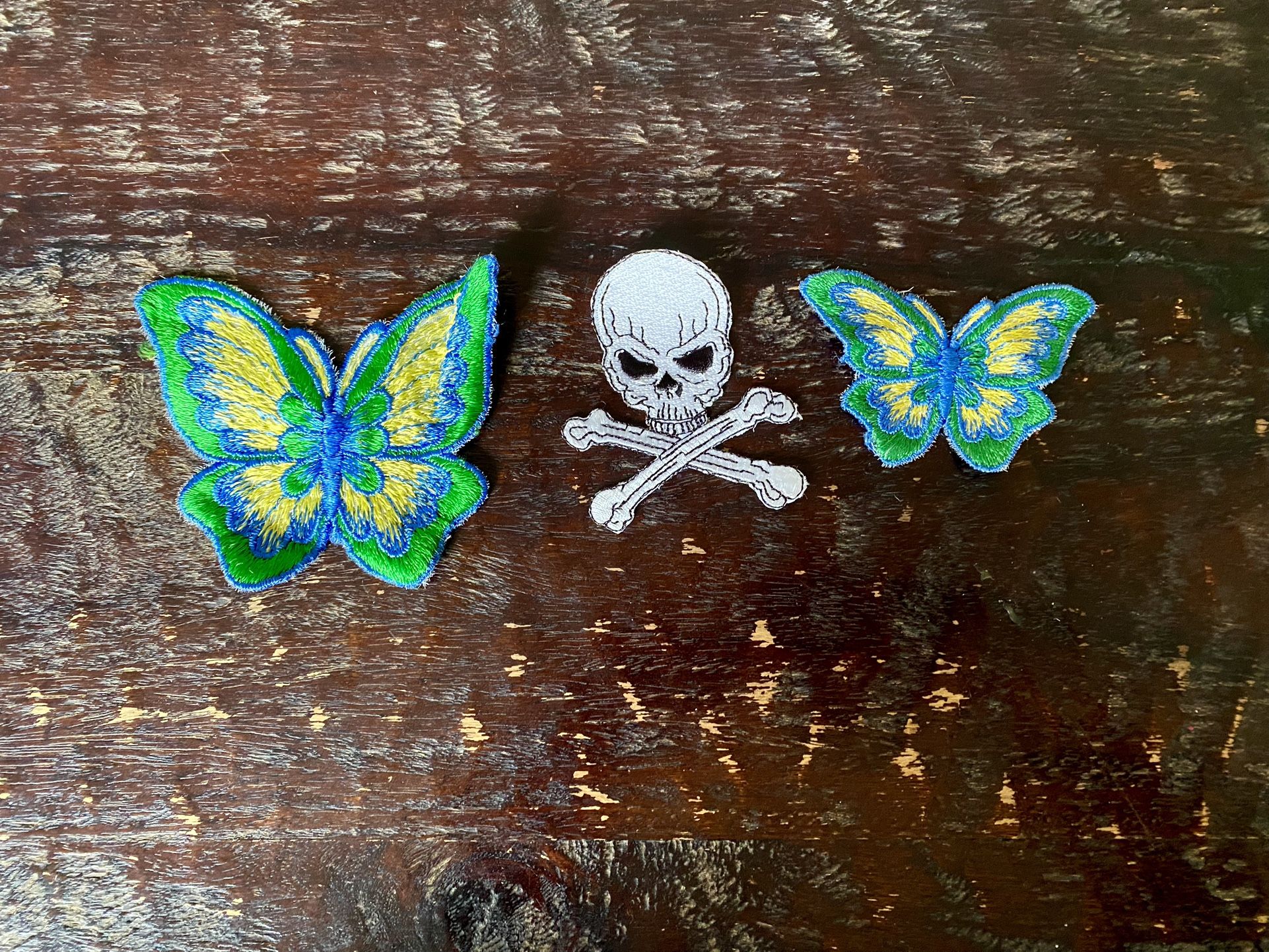 3 Patches Butterflies And Skull And Crossbones 