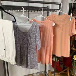 Peach Tops, Grey Top, And White Pants