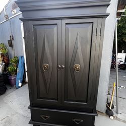 Black Pure Wood Armoire Cabinet