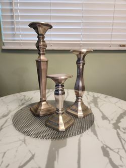 Pottery Barn 3 Piece Solid Silver Candlesticks