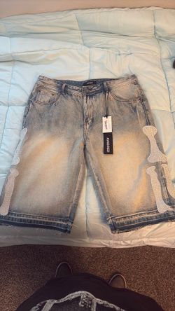 Kindred Denim Shorts with Rhinestone Bone Detail