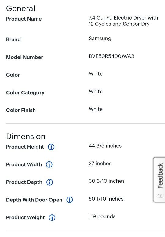 Samsung 7.4 cu. ft Electric Dryer with Steam Sanitize+ DVE50R5400