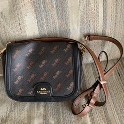 Coach Cross Body,  Black & Brown Horse and Carriage Dot Print.