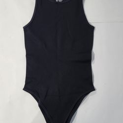 OQQ Womens Black Ribbed Tank Bodysuit Size Small