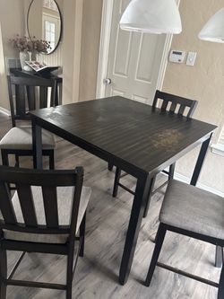 Dark Wood Counter Height Dining Table with 4 Chairs