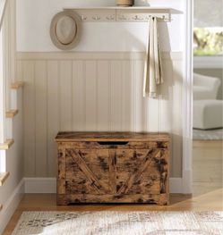 Storage Chest with 2 Safety Hinges, 15.7 x 31.5 x 18.1 Inche Storage Trunk, Shoe Bench, Rustic Brown, HAINS Collection ULSB062T01