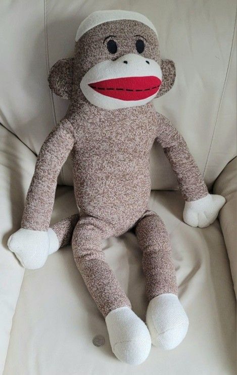 Vintage MAXX 2011 Sock Monkey Stuffed Toy, 35 Inches Long Comfort Toy, Collectible Toy.