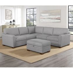 Thomasville Langdon Fabric Sectional with Storage Ottoman, Gray
