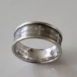 14K Christian Cross White Gold Ring Size 5.5 (Unisex)